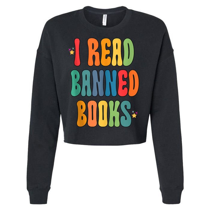 Groovy I Read Banned Books Librarian Reader Bookworm Cropped Pullover Crew