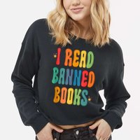 Groovy I Read Banned Books Librarian Reader Bookworm Cropped Pullover Crew