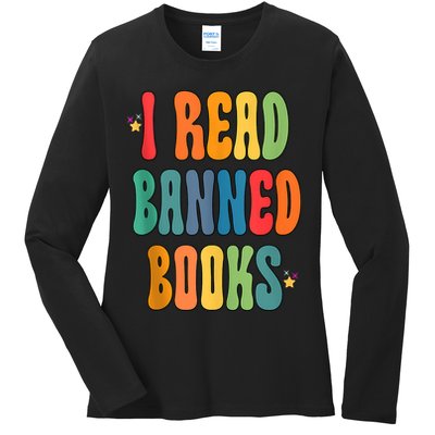 Groovy I Read Banned Books Librarian Reader Bookworm Ladies Long Sleeve Shirt