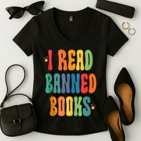 Groovy I Read Banned Books Librarian Reader Bookworm Women's V-Neck T-Shirt