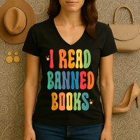 Groovy I Read Banned Books Librarian Reader Bookworm Women's V-Neck T-Shirt