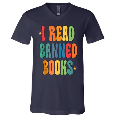 Groovy I Read Banned Books Librarian Reader Bookworm V-Neck T-Shirt