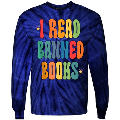 Groovy I Read Banned Books Librarian Reader Bookworm Tie-Dye Long Sleeve Shirt