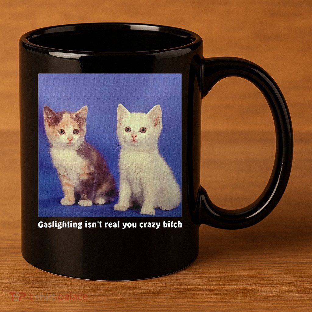 Gaslighting Isnt Real You Crazy B.I.T.C.H Funny Cat Lover 11oz C Handle Ceramic Mug