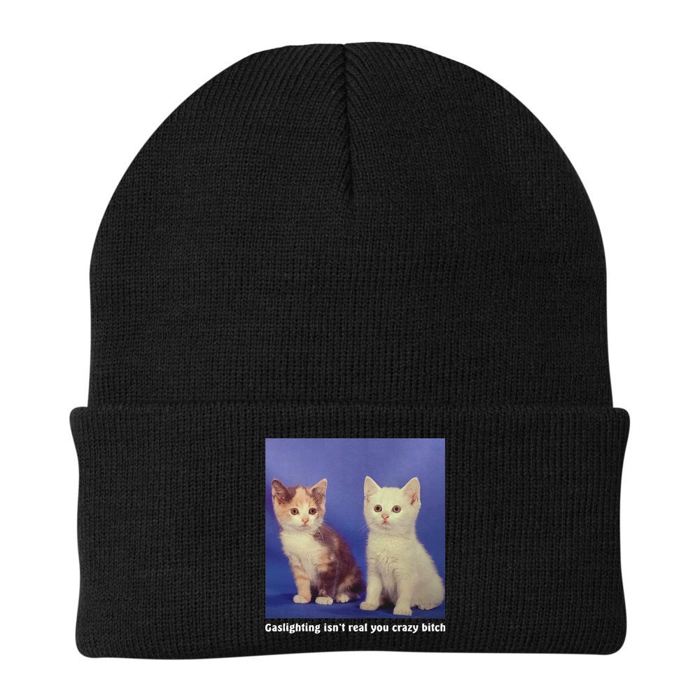Gaslighting Isnt Real You Crazy B.I.T.C.H Funny Cat Lover Beanie