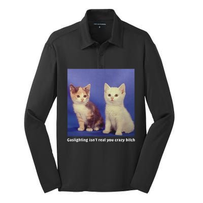 Gaslighting Isnt Real You Crazy B.I.T.C.H Funny Cat Lover Silk Touch Performance Long Sleeve Polo