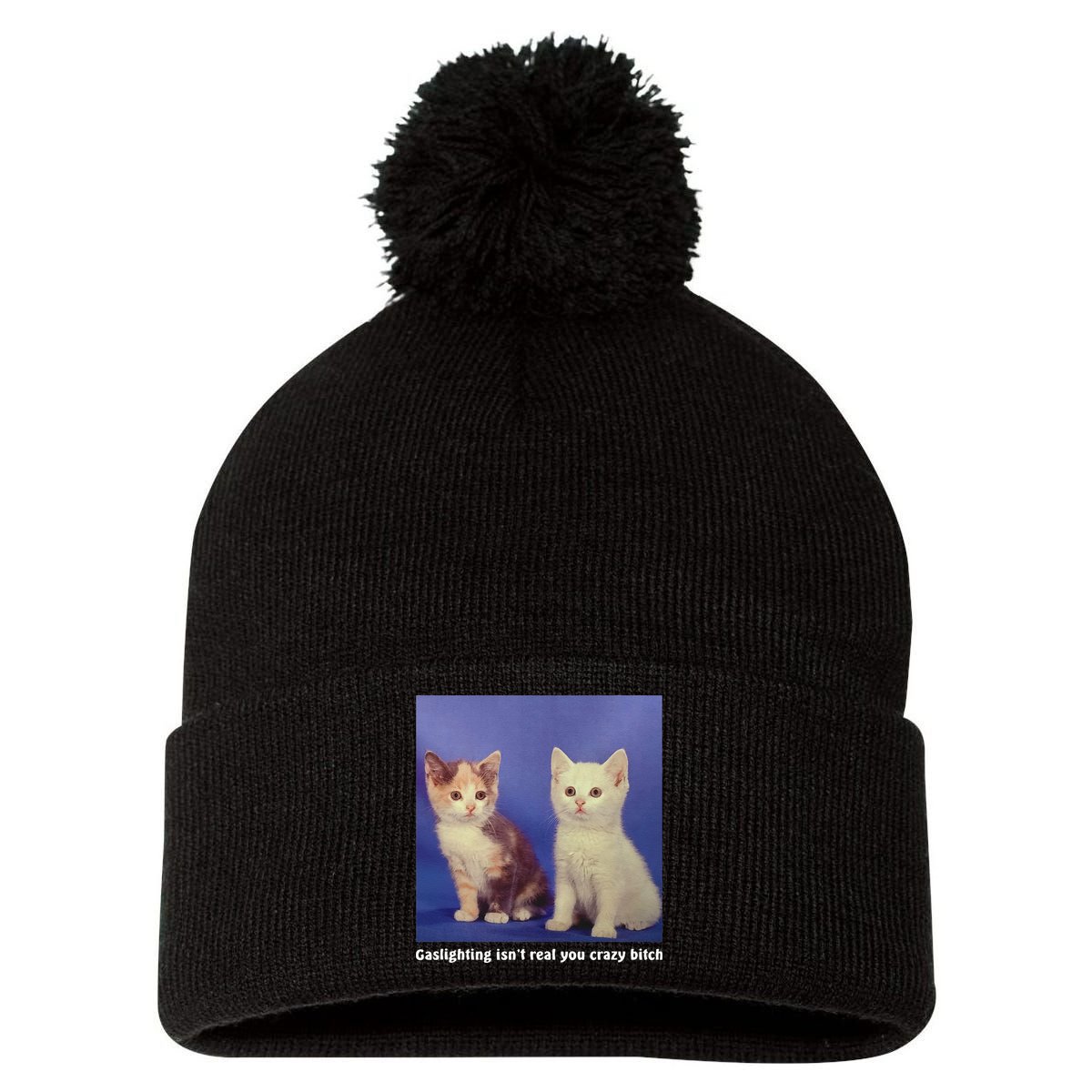 Gaslighting Isnt Real You Crazy B.I.T.C.H Funny Cat Lover Pom Pom 12in Knit Beanie