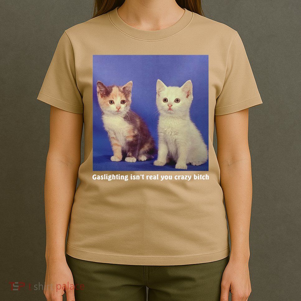 Gaslighting Isnt Real You Crazy B.I.T.C.H Funny Cat Lover T-Shirt