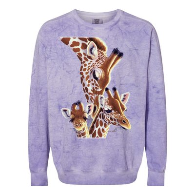 Giraffe Family A Nudge From Mom Colorblast Crewneck Sweatshirt