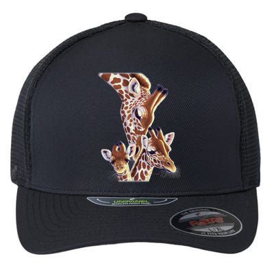 Giraffe Family A Nudge From Mom Flexfit Unipanel Trucker Cap