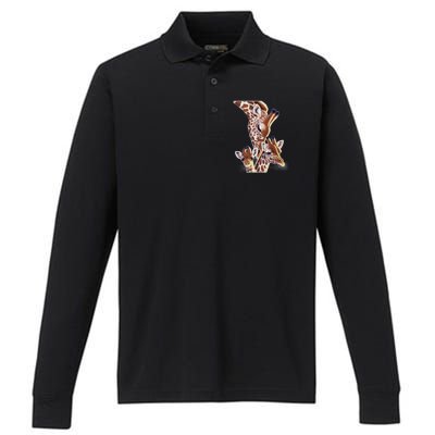 Giraffe Family A Nudge From Mom Performance Long Sleeve Polo