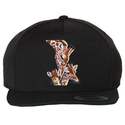 Giraffe Family A Nudge From Mom Wool Snapback Cap