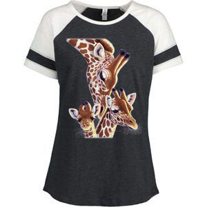 Giraffe Family A Nudge From Mom Enza Ladies Jersey Colorblock Tee