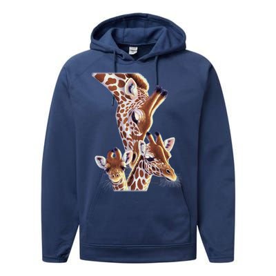 Giraffe Family A Nudge From Mom Performance Fleece Hoodie