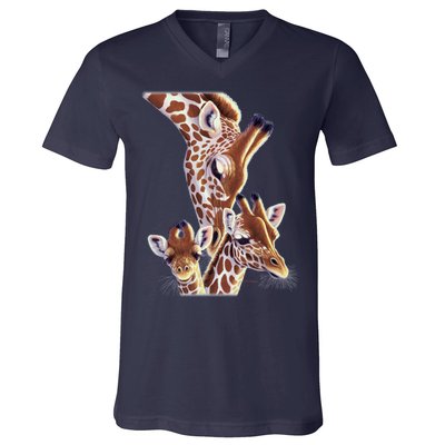 Giraffe Family A Nudge From Mom V-Neck T-Shirt