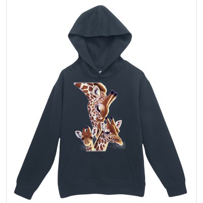 Giraffe Family A Nudge From Mom Urban Pullover Hoodie