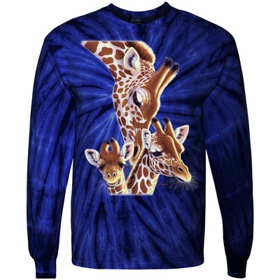 Giraffe Family A Nudge From Mom Tie-Dye Long Sleeve Shirt