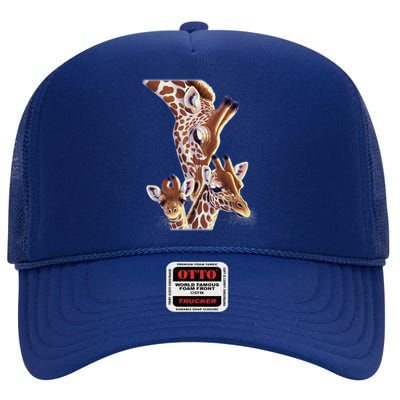 Giraffe Family A Nudge From Mom High Crown Mesh Back Trucker Hat