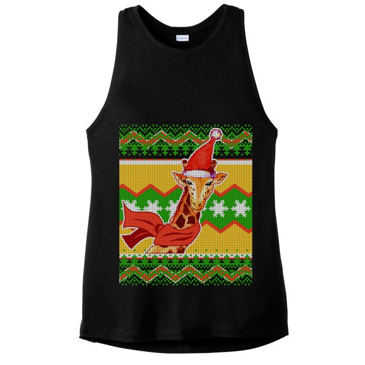 Giraffe Ugly Christmas Ladies PosiCharge Tri-Blend Wicking Tank