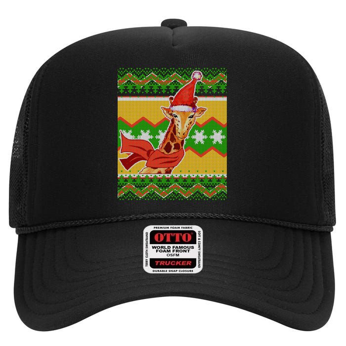 Giraffe Ugly Christmas High Crown Mesh Back Trucker Hat