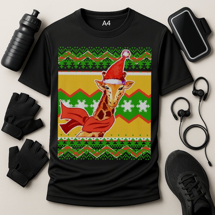 Giraffe Ugly Christmas Cooling Performance Crew T-Shirt