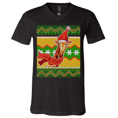 Giraffe Ugly Christmas V-Neck T-Shirt