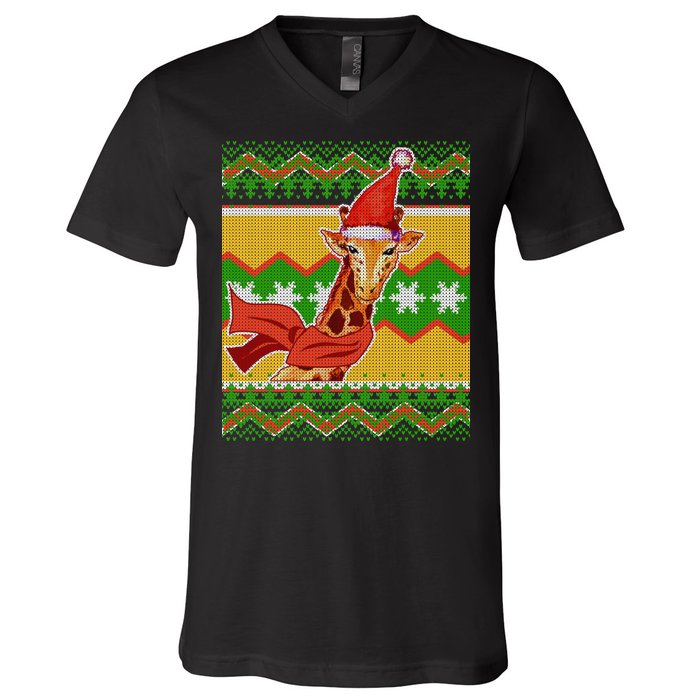 Giraffe Ugly Christmas V-Neck T-Shirt