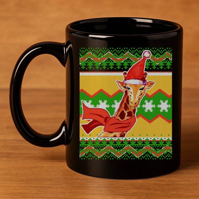 Giraffe Ugly Christmas 11oz C Handle Ceramic Mug