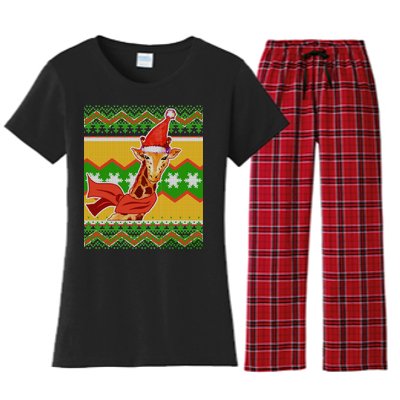 Giraffe Ugly Christmas Women's Flannel Pajama Set