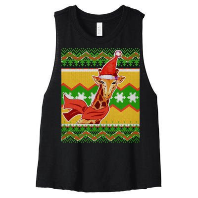 Giraffe Ugly Christmas Women's Racerback Cropped Tank