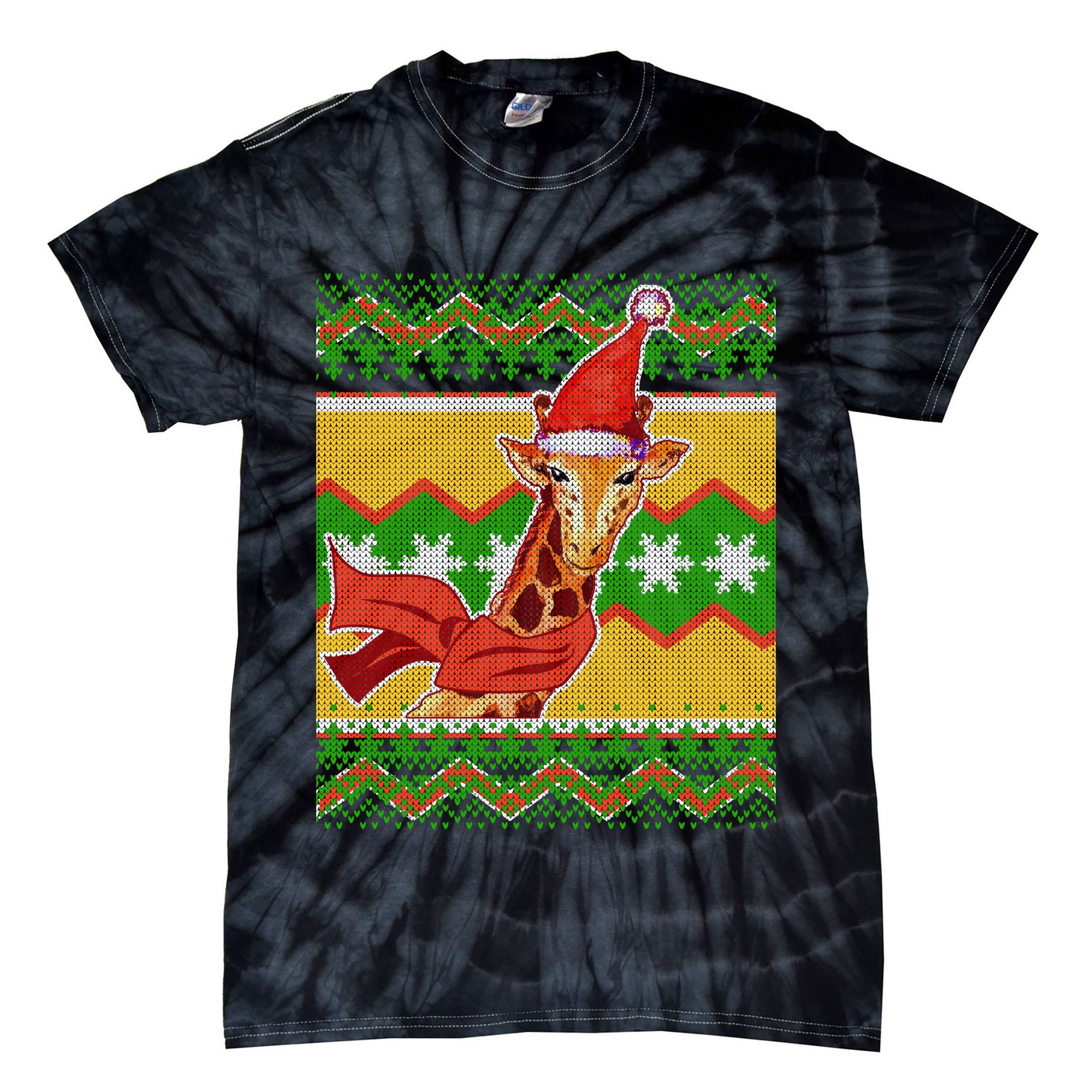Giraffe Ugly Christmas Tie-Dye T-Shirt