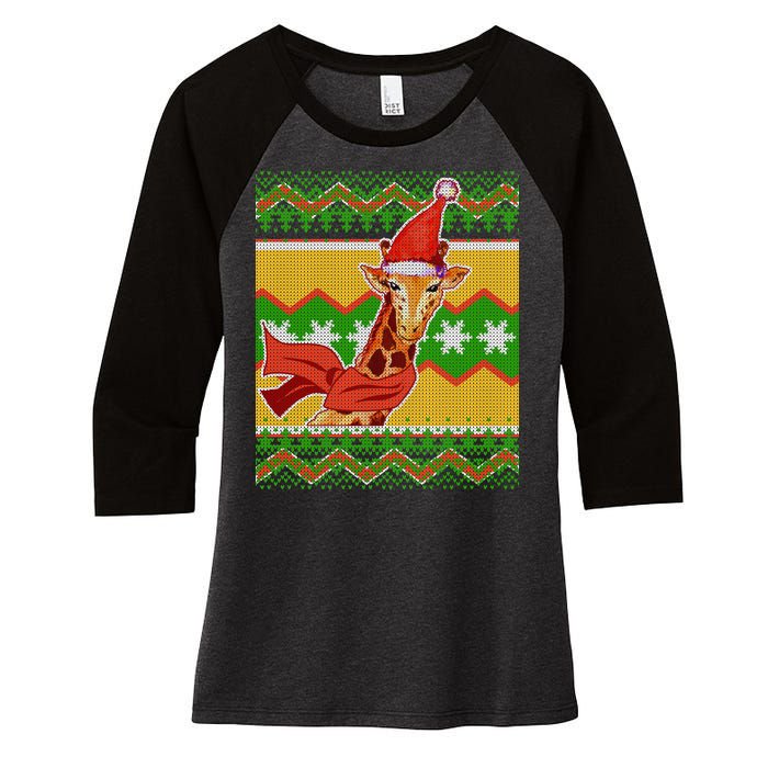 Giraffe Ugly Christmas Women's Tri-Blend 3/4-Sleeve Raglan Shirt