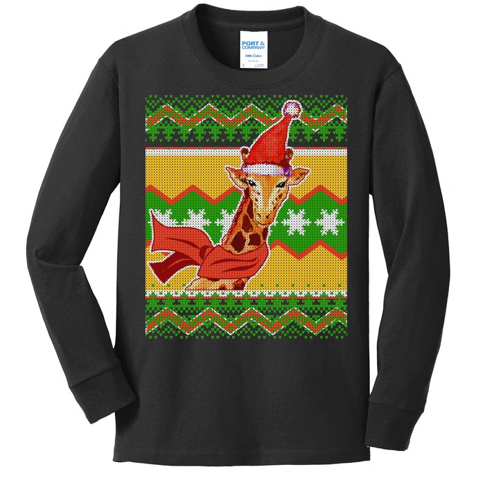 Giraffe Ugly Christmas Kids Long Sleeve Shirt