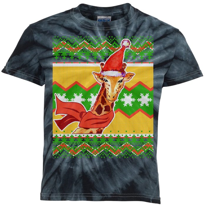 Giraffe Ugly Christmas Kids Tie-Dye T-Shirt