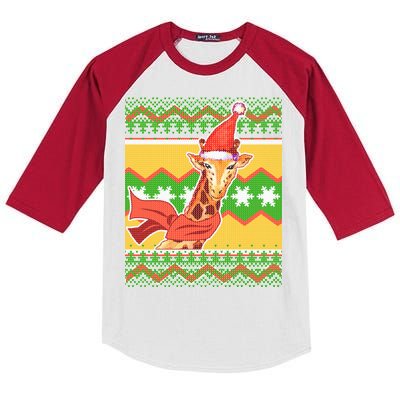 Giraffe Ugly Christmas Kids Colorblock Raglan Jersey