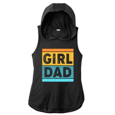 Girl Dad Distressed Color Block Ladies PosiCharge Tri-Blend Wicking Draft Hoodie Tank