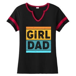 Girl Dad Distressed Color Block Ladies Halftime Notch Neck Tee