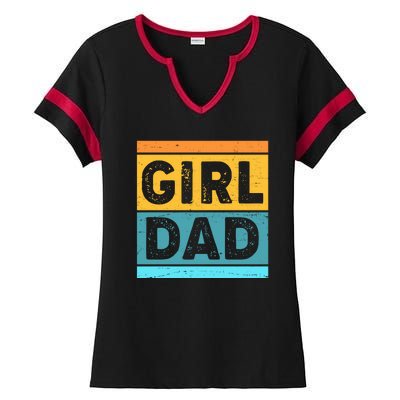 Girl Dad Distressed Color Block Ladies Halftime Notch Neck Tee