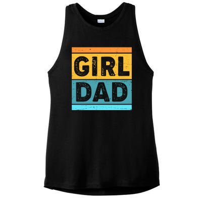 Girl Dad Distressed Color Block Ladies PosiCharge Tri-Blend Wicking Tank