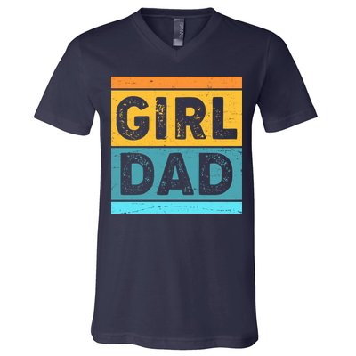 Girl Dad Distressed Color Block V-Neck T-Shirt