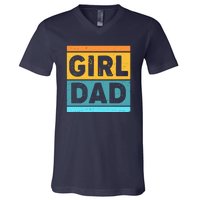 Girl Dad Distressed Color Block V-Neck T-Shirt