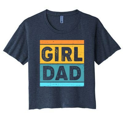 Girl Dad Distressed Color Block Women's Crop Top Tee