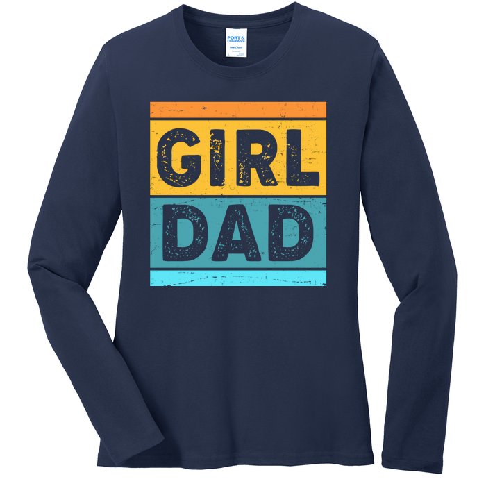 Girl Dad Distressed Color Block Ladies Long Sleeve Shirt