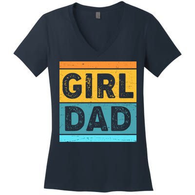 Girl Dad Distressed Color Block Women's V-Neck T-Shirt