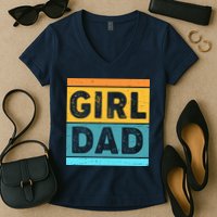Girl Dad Distressed Color Block Women's V-Neck T-Shirt