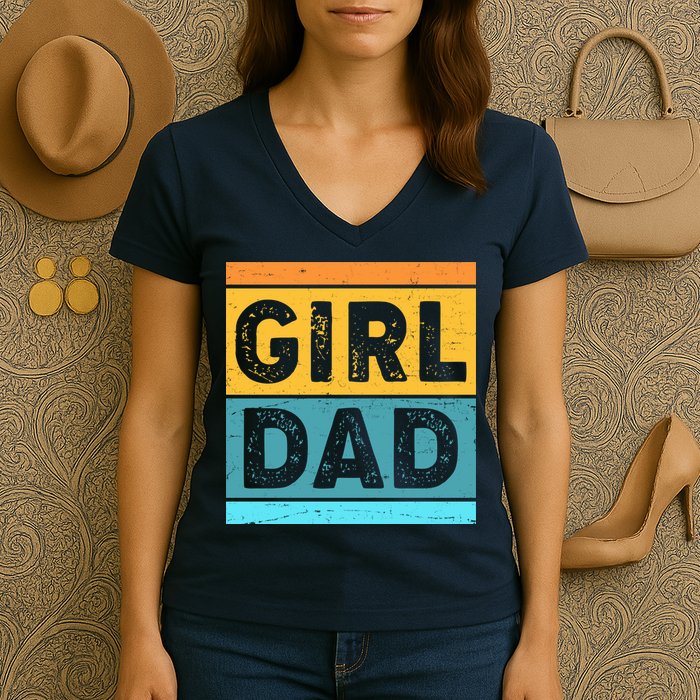 Girl Dad Distressed Color Block Women's V-Neck T-Shirt