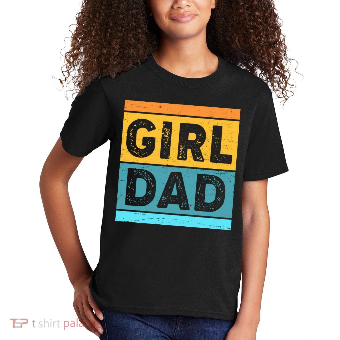 Girl Dad Distressed Color Block Kids T-Shirt