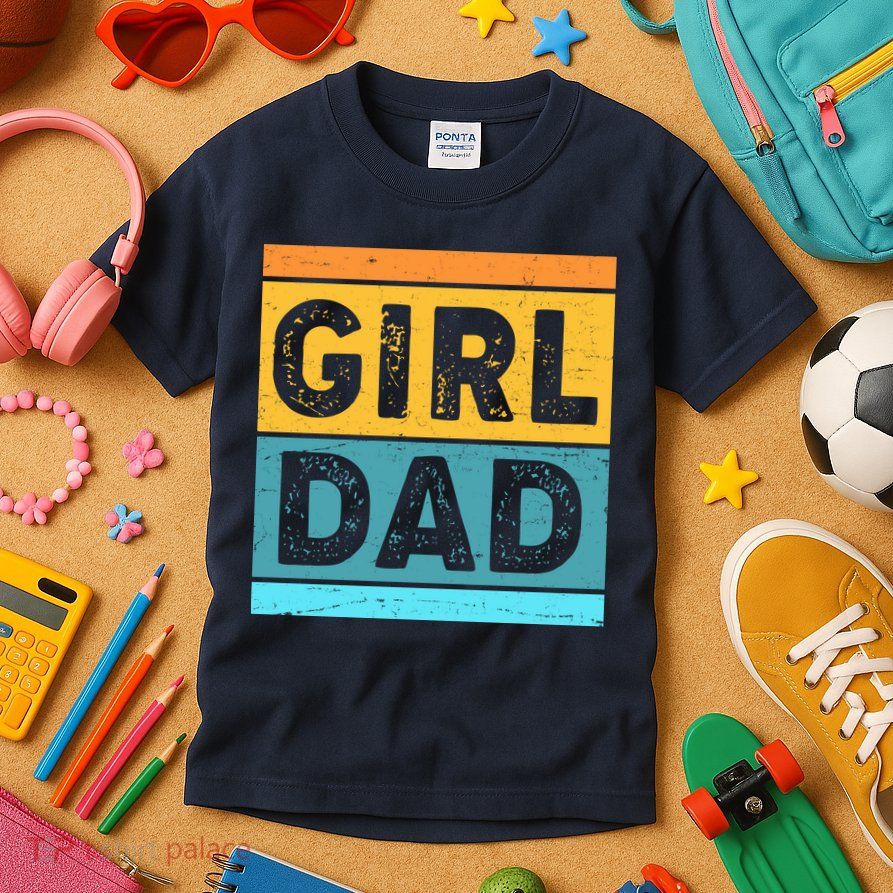 Girl Dad Distressed Color Block Kids T-Shirt