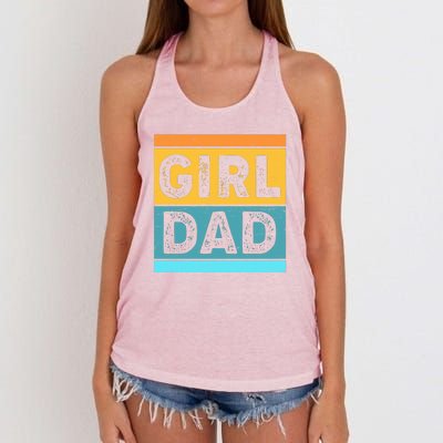 Girl Dad Distressed Color Block Women's Knotted Racerback Tank