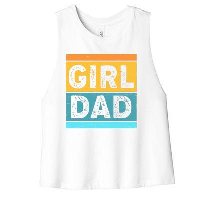 Girl Dad Distressed Color Block Women's Racerback Cropped Tank